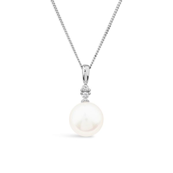 9ct White Gold 0.04ct Top Diamond & Freshwater Pearl Pendant