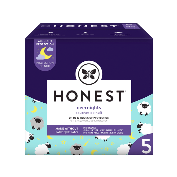 The Honest Company Overnight Baby Diapers, Sleepy Sheep, Size 5, 44 ct