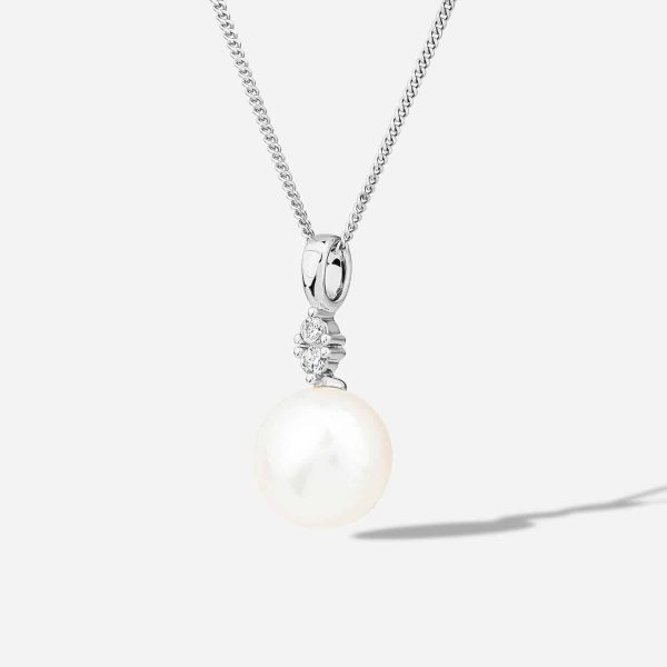 9ct White Gold 0.04ct Top Diamond & Freshwater Pearl Pendant - Image 2