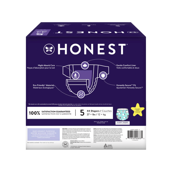 The Honest Company Overnight Baby Diapers, Sleepy Sheep, Size 5, 44 ct - Image 2