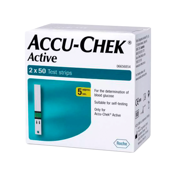 Accu-Chek Active Glucometer Test Strips Box Of 100 (50 X 2)