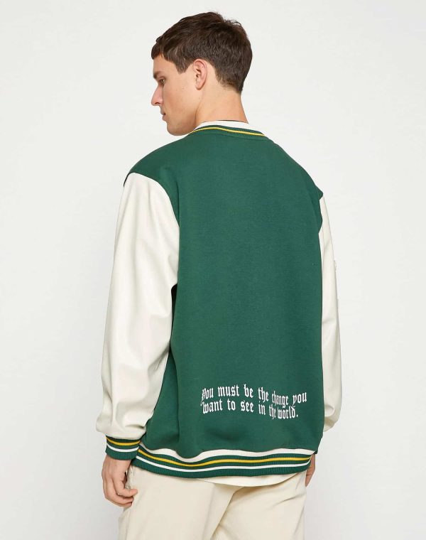 College Jacket Bomber Collar Embroidered Detailed Snap Buttons Pocket - Image 4